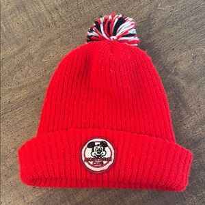 Mickey Mouse Club beanie children’s Red Knit hat Pom Pom vintage cl